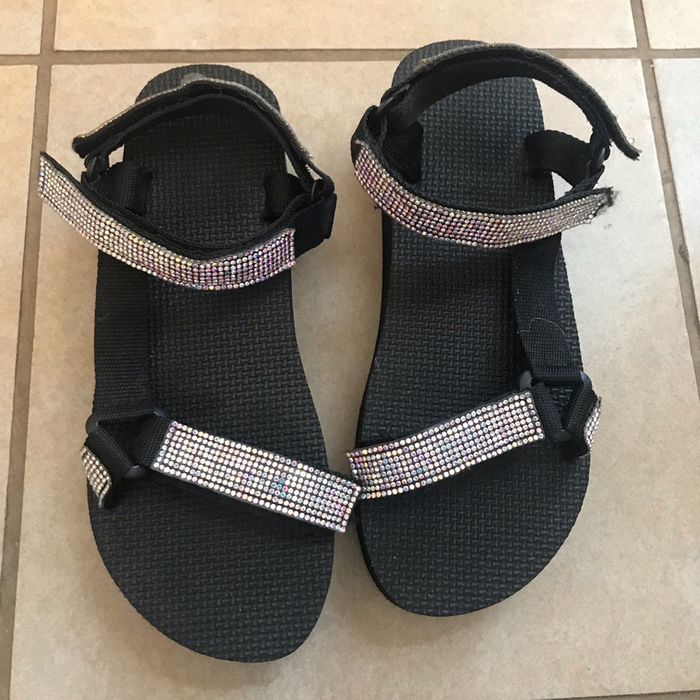 Black Platform Rhinestone Sandals